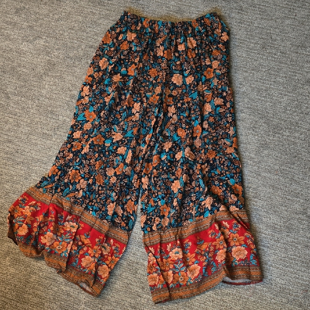 Natural Life Floral Pants with Blue and Orange